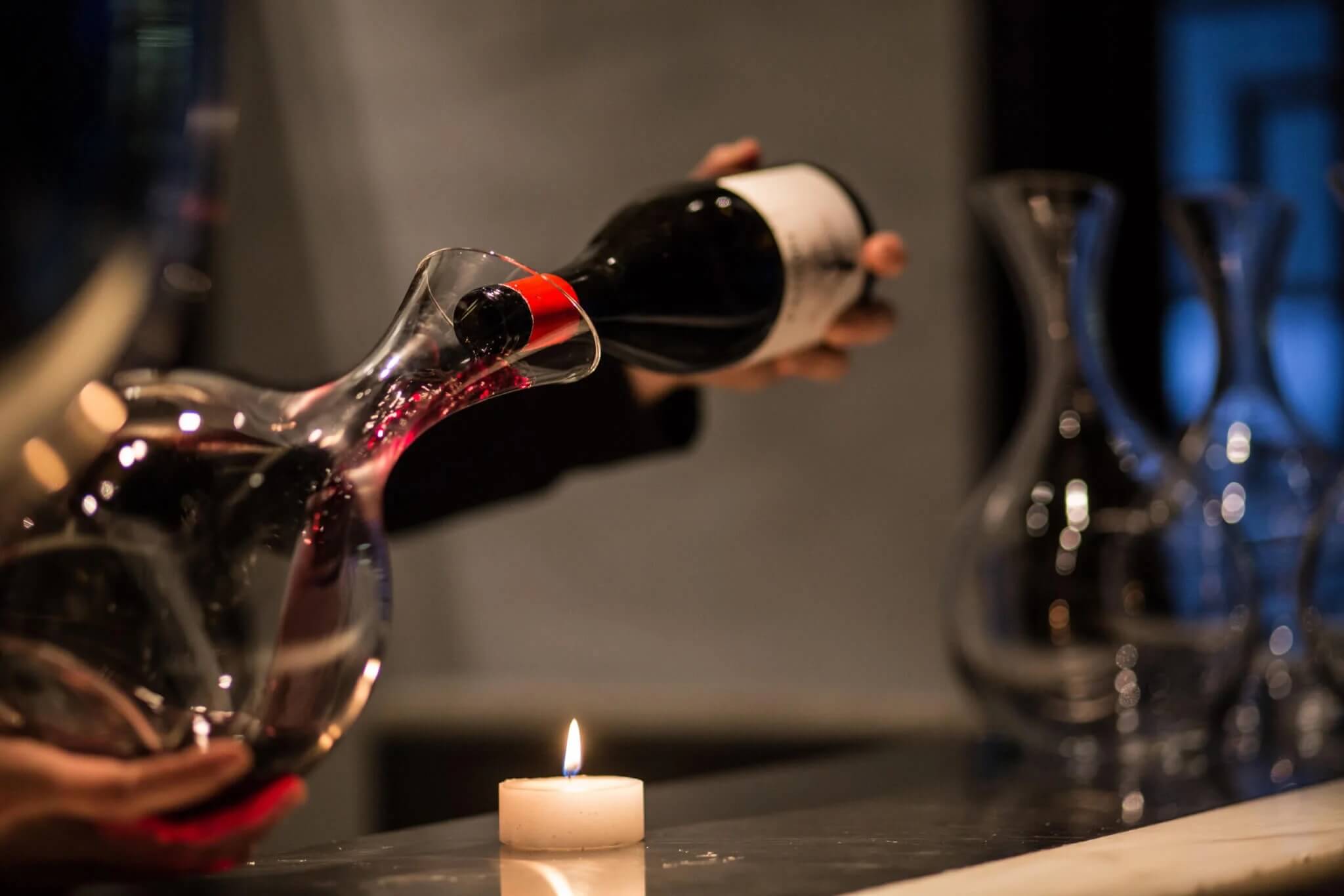 Wine pouring into decantur